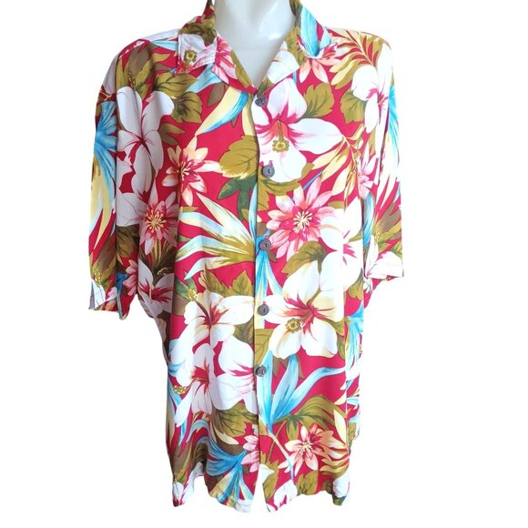 Men's Vintage Hawaiian Shirt Medium Floral Aloha Hut 100% Rayon 1990's Buttery - Picture 2 of 6